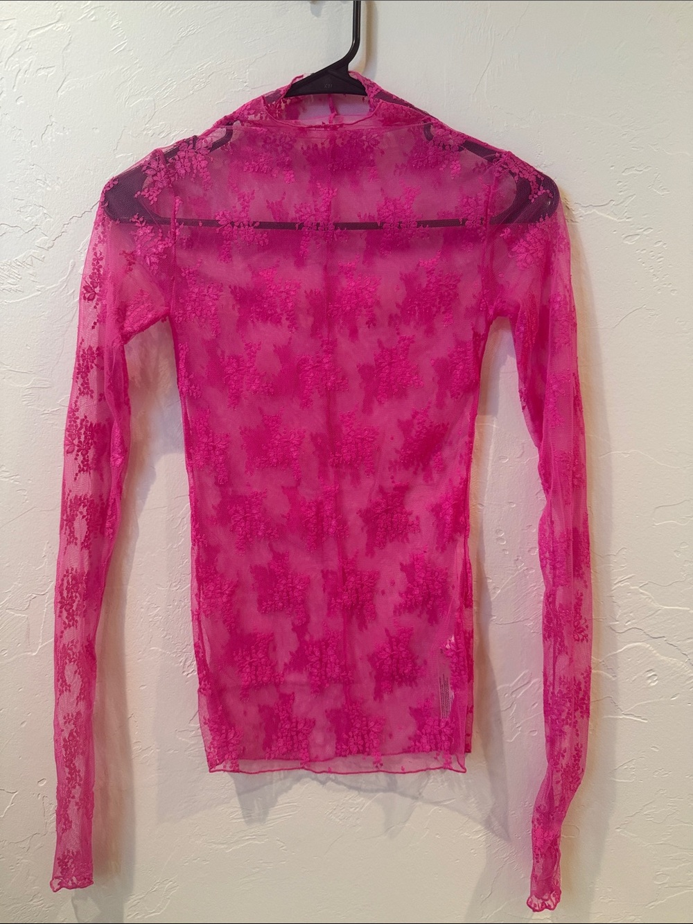 Free People Hot Pink Sheer Lace Long-Sleeve Top